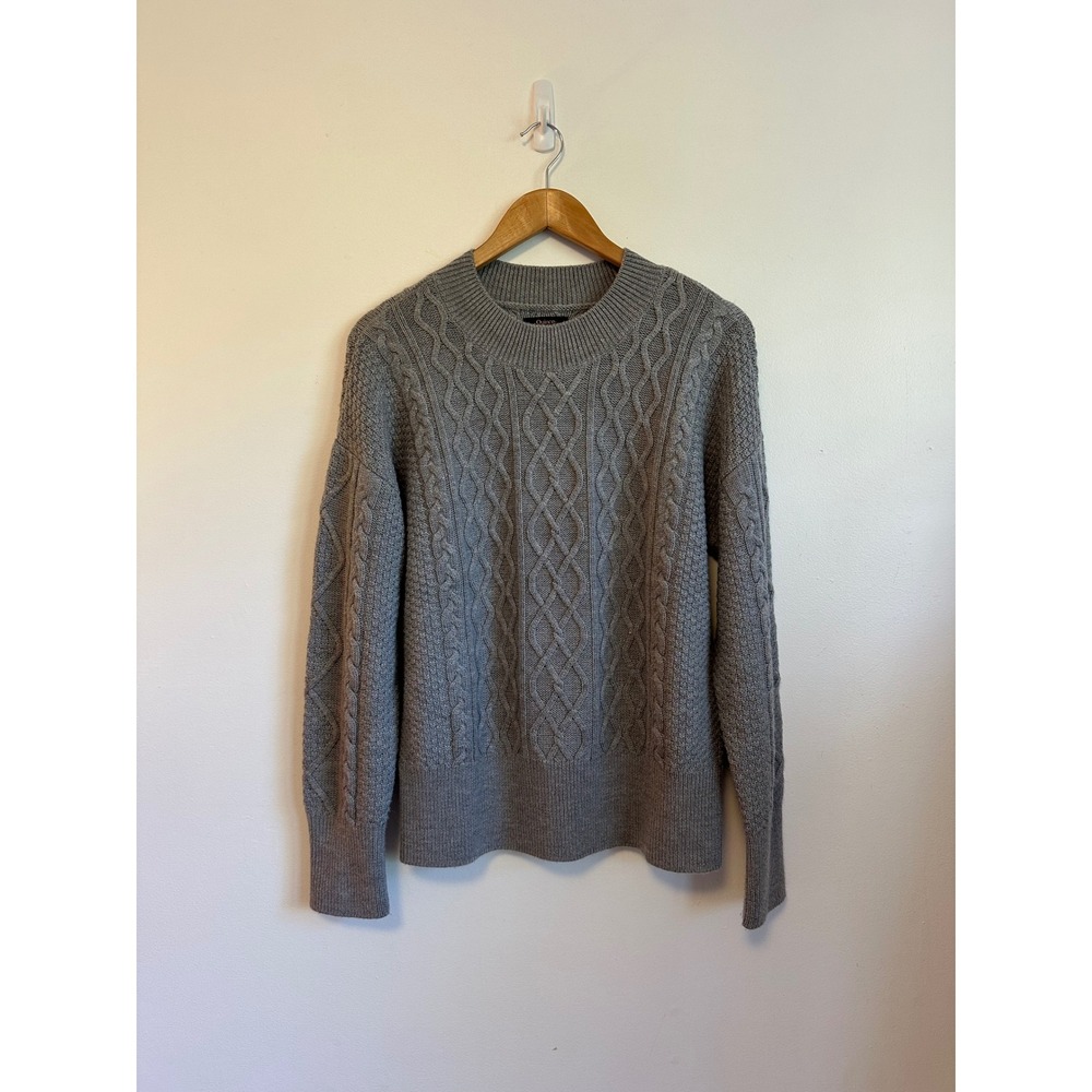Quince Merino Wool Oversized Cable Knit Crew Neck Sweater | Size Small